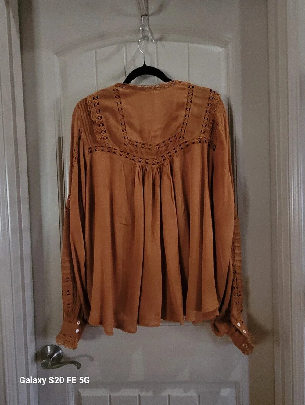 Boho Lace-Trim Peasant Blouse - Rust